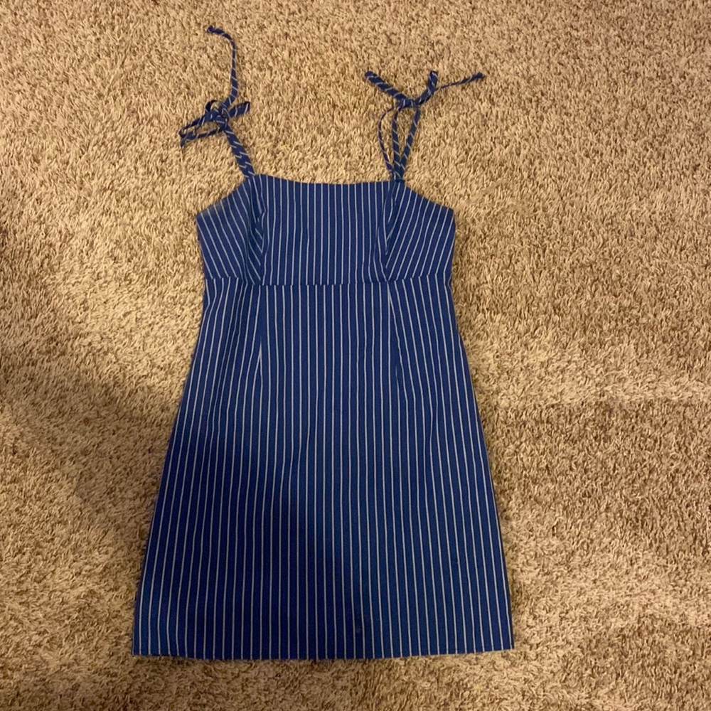 lottie moss from pacsun, a line navy and white striped dress with tie straps